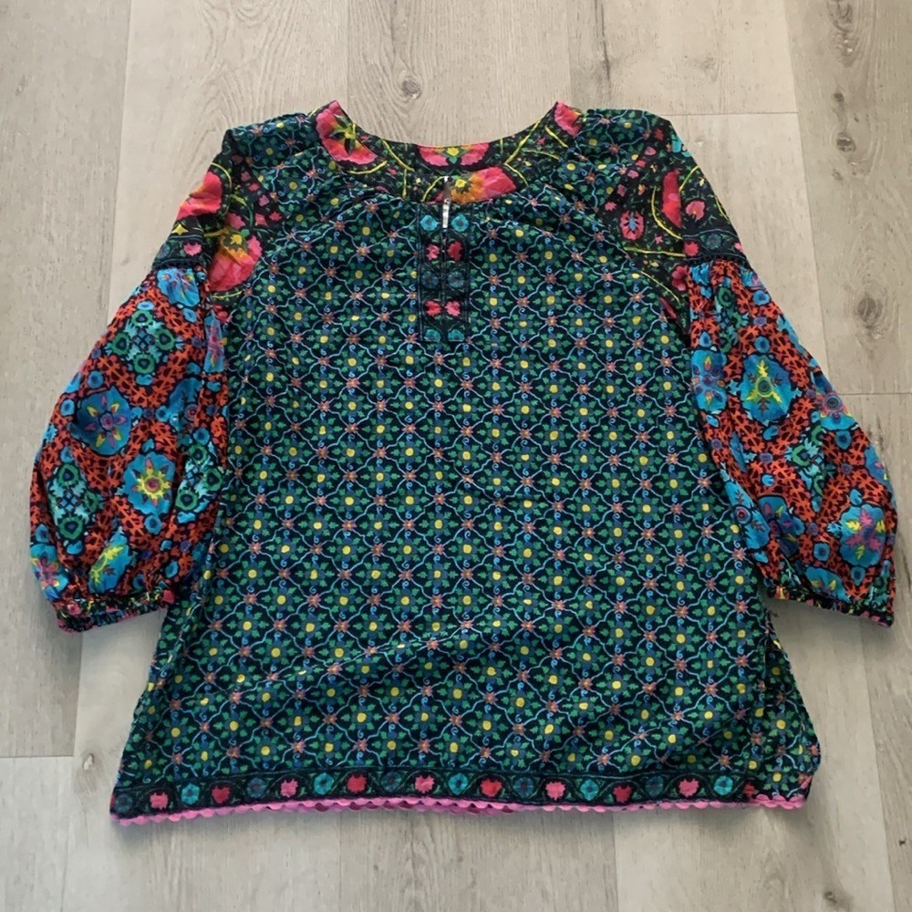 Lulalife Womens Vibrant Floral Relaxed Fit Blouse boho women small casual‎